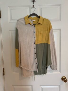 Colorblock Button-Up Shirt in Mustard, Olive & Oatmeal
